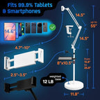 Tablet Floor Stand, 12lb Weighted Base, Tray & Phone Holder, White - Image 3