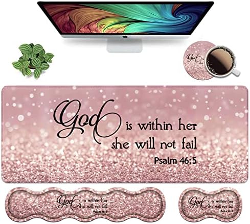 Ergonomic Keyboard Wrist Rest & Mouse Pad Wrist Rest Set, Large XXL Gaming Desk Mat 31.5"x 11.8", Non-Slip Base, Memory Foam, Easy Typing Pain Relief for Office & Home, Quote Bible Verses Psalm 46:5 by Unknown