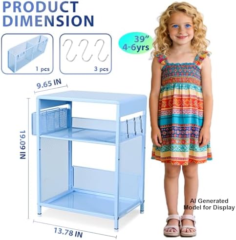 Sky Blue Kids Nightstand, Small Nightstand for Bedroom, End Table with Hooks and Holder, Toddler Bedside Table, Desk Organizer for Office, Small Desk for Living Room, Dorm (Sky Blue) - Image 3