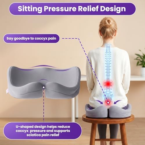 ZZ-WELL Seat Cushions for Office Chairs, Coccyx Cushion for Tailbone Pain, Memory Foam Butt Pillows for Computer Gaming Chair, Patented Pressure Relief Design Chair Cushion (Light Grey, XX-Large) - Image 2
