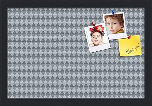 PinPix 18x12 inch Cork Bulletin Board. This Decorative Framed Pin Board Comes with Diamond Pattern in Grey and Blue Design and Satin Black. Ideal for Home, Office Decor or School (PinPix-227) by PinPixBulletinBoards