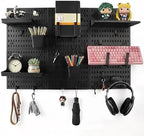 Pegboard Wall Organizer 6 Pack 11.8x11.8 Black Wall with Hooks Storage Kit by LBW