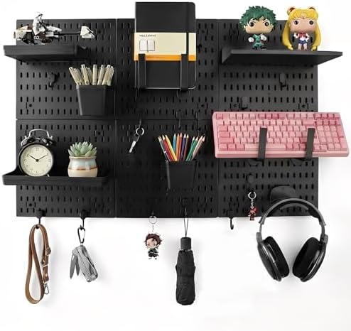 Pegboard Wall Organizer 6 Pack 11.8x11.8 Black Wall with Hooks Storage Kit by LBW