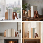Decorative Ceramic Bookends,Thinker Statue Abstract Decor Book Holders,Matte Ceramic Sculpture Abstract Book Ends,Double Duty Decor Bookends, Modern Home Office Cream Beige & Brown - Image 4