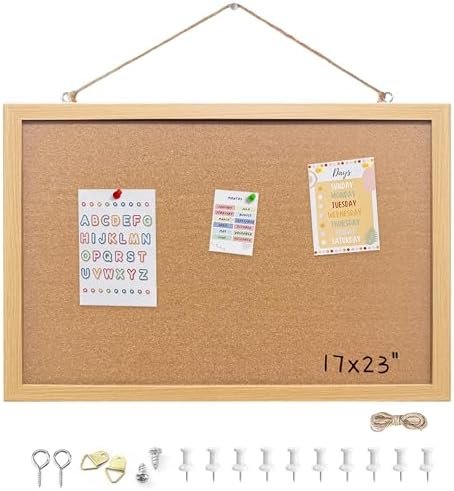 17"x23" Crude Wood Framed Hanging Cork Bulletin Board by Buyitnow