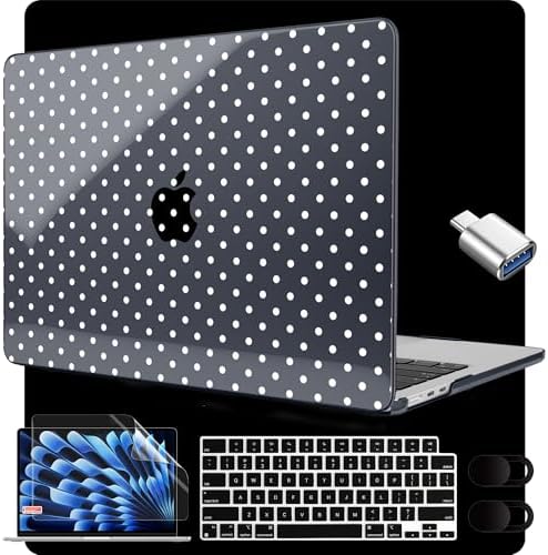 MEEgoodo for M5/M4/M3/M2 MacBook Air 15 inch Case 2026 2025 2024 2023, Case Fit Model (A3448/A3241/A3114/A2941) for MacBook Air 15.3 inch, White Polka Dot by MEEgoodo