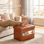 Storage Ottoman, Small Folding Foot Stools Ottoman for Dorm, Light Brown - Image 4