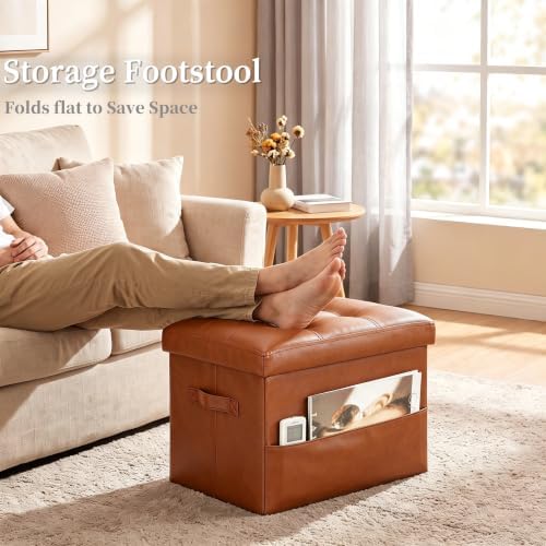 Storage Ottoman, Small Folding Foot Stools Ottoman for Dorm, Light Brown - Image 4