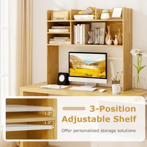 BECOMFORT Desk Hutch, Desk Organizer Shelf w/ 6 Storage Compartments, up to 32” Monitor, Wooden Display Rack, Desktop Bookshelf for Vanity Dressing Tabletop College Dorm Home & Office - Image 6