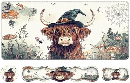 Keyboard Wrist Rest Set,Memory Foam Wrist Support Mouse Pad,31.5"x11.8" Desk Mat for Comfortable Typing & Pain Relief,Non-Slip Base for Office & Home Use - Cute Highland Cow by Unknown
