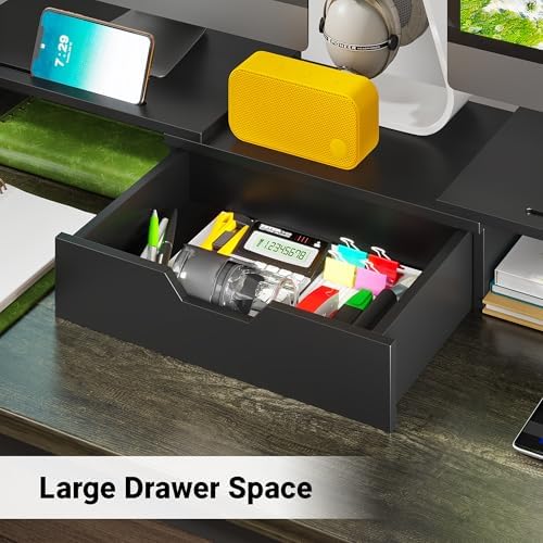 Dual Monitor Stand with USB Ports Wood Monitor Stand Riser with Drawer - Image 5