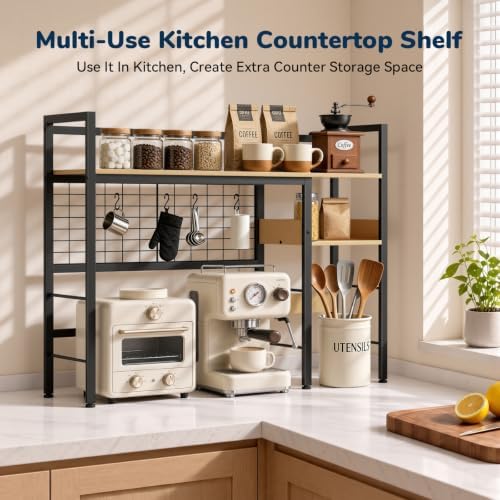Desk Shelf, 38.6" Desk Hutch with Pegboard Hooks Set, Natural - Image 5