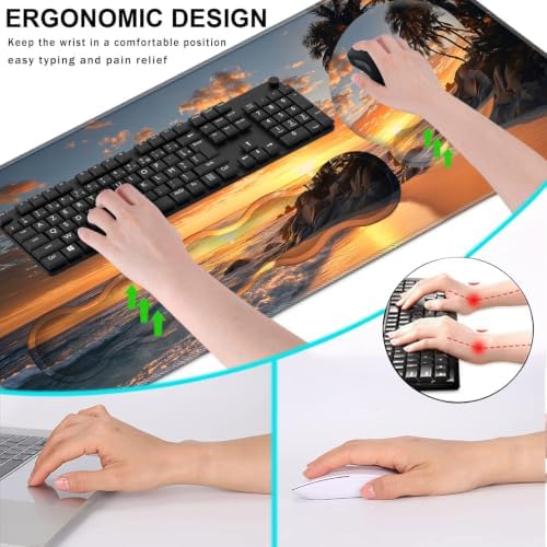Mouse Pad,Large Pink Desk Mat, 4in1 XXL Mousepad + Keyboard Wrist Rest+Mouse Wrist Rest+Coaster Set with Ergonomic Desk Pad for Home Office Table Computer-Sunset Beach - Image 6