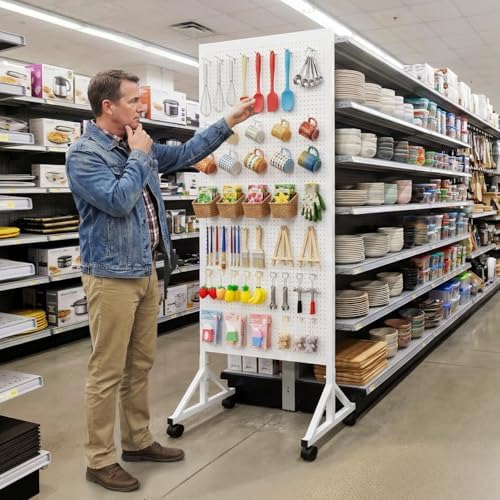 Metal Pegboard Display Stand 2 x 4.9 Feet, Adjustable Height with 40 Peg Board Hooks and Wheels, pegboard display rack, Craft Display Rack, Retail Display Rack, Garage Peg Board - Image 2