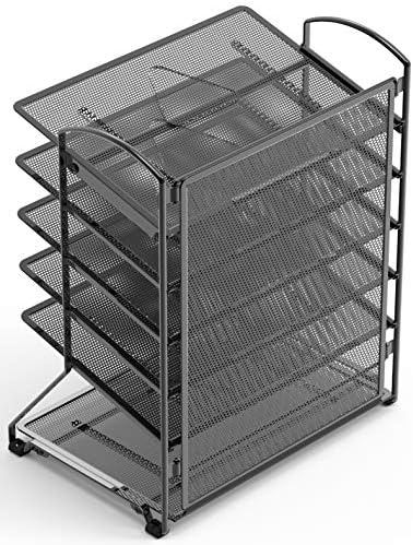 Simple Houseware 2 Packs 6-Tier Desk Organizer & Sliding Paper Tray, Black - Image 5
