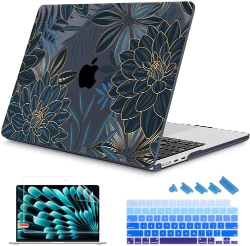 Mektron for 2026/2025/2024/2023 MacBook Air 15 INCH M5 A3448 /M4 A3241 /M3 A3114 /M2 A2941 Case, Printed Plastic Hard Shell Cover with 15.3" Liquid Retina Display Touch ID, Dahlia Flower C035 by Mektron