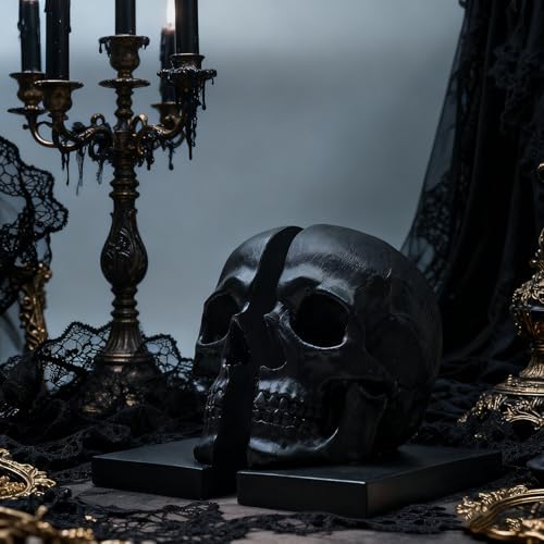 Heavy Duty Resin Skull Bookends, Gothic Shelf Desk Decor (Black) - Image 4