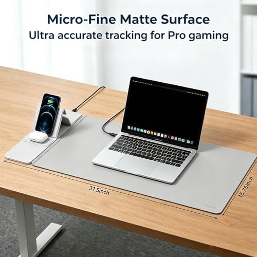 15W Wireless Charging Mouse Pad 31.5"x15.75", Double-Sided Faux Leather - Image 2