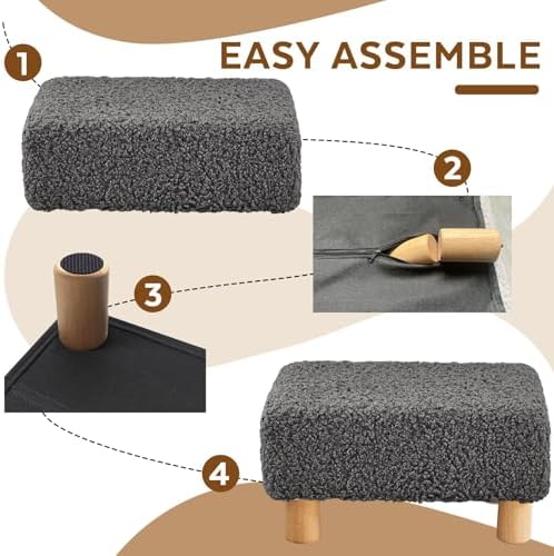 Small Foot Stool Ottoman, Sherpa Footstool Ottoman Foot Rest for Couch, Rectangle Footstools and Ottomans Small for Living Room, Entryway and Bedroom (Gray) - Image 5