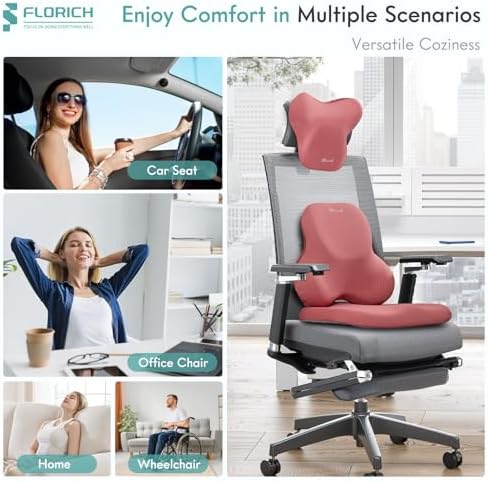 FLORICH Car Seat Cushion and Lumbar Support Pillow for Office Chair Car, Neck Headrest Pillow, Ergonomic Memory Foam, Pressure-Relieving Back Support for Car, Office Chair & Wheelchair – Red - Image 6