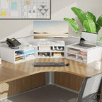 ALISENED Printer Stand for Desk, 2-Tier Wooden Desk Organizer, White - Image 2
