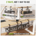 [Upgraded] 2 Pack Cable Management Under Desk Tray, Xpatee 27.6" No Drill Open Slots Cable Management Tray, Cord Wire Organizer Box with Clamp for Table Thickness up to 3" - No Desk Damage(Black) - Image 2