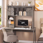 Large Desktop Bookshelf with Sliding Barn Door, 47.2''W Desk Shelf - Image 7