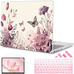 Mektron Case for 13.5" Microsoft Surface Laptop 5/4/3 with Metal Palm Rest Model 1951/1868, 2019/2021/2022 Release Plastic Hard Shell Cover with Screen Protector, Butterfly Flower C074 by Mektron
