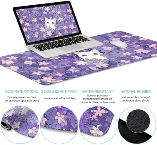 LIMKRIAN Purple Mouse Pad Large Desk Mat Set, Kawaii Cat Gaming Mousepad - Image 3