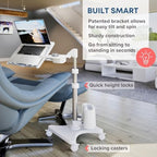 LEVO G2 Deluxe Rolling Laptop Stand with Mouse Tray, Silver & White - Image 2