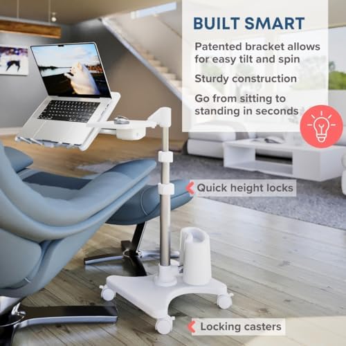 LEVO G2 Deluxe Rolling Laptop Stand with Mouse Tray, Silver & White - Image 2