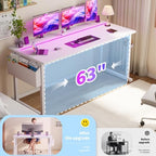 DurayLoly 63 Inch Computer Desk with Waterproof LED Lights for Bedroom - Image 4