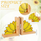 Maitys Sunflower Bookends Oak Base, Yellow for Desk Shelves - Image 2