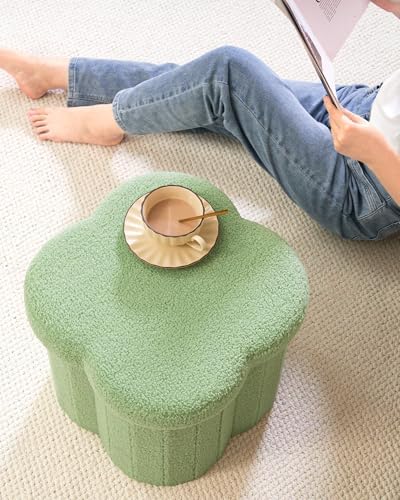 B FSOBEIIALEO Storage Ottoman Cube, 15" Flower Shaped Ottomans, Green - Image 2