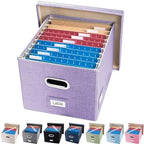 PRANDOM File Organizer Box - Set of 1 Collapsible Decorative Linen Filing Storage Hanging File Folders with Lids Office Cabinet Letter/Legal Purple (17x14x11.2 inch) by Prandom
