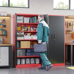 Letaya Metal Garage Storage Cabinets with Lock, 72" Tall Locker Organizer Steel Tool Cabinets,5 Adjustable Shelves 2 Doors for Home Office, Warehouse,Garage,Industrial,Employee (Black Red) - Image 2