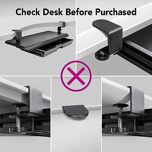 EHO Keyboard Tray with Drawer - Clamp On Under Desk Pull Out Extender Table Attachment Platform with Storage Organizer, Large 27.5" (31.8" Including Clamps) x 12.2", Height Adjustable for Home Office - Image 6