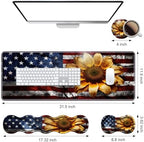 Ergonomic Keyboard Wrist Rest & Mouse Pad Wrist Rest Set, Large XXL Gaming Desk Mat 31.5"x 11.8" with Memory Foam, Easy Typing Pain Relief for Office & Home, American Flag Sunflower - Image 2