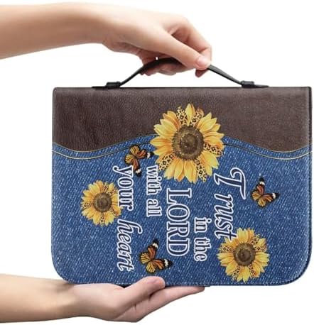 Sunflower Butterfly Bible Cover Case for Women Men Bible Carrying Bag with Zipper Church Bag Large Book Bible Protector, Trust in The Lord with All Your Heart - Image 2