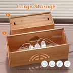 Pezin & Hulin Bamboo Cable Management Box, Power Strip Organizer, Large - Image 6