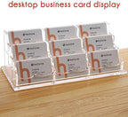 HeZone Business Card Holder for Desk, Multiple Cards Display Stand Rack for Women and Men, Clear Acrylic Card Organizer 9 Slot 3 Tiers - Image 2