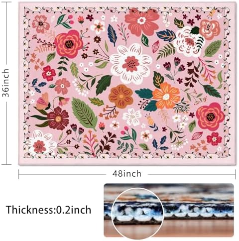 Office Chair Mat for Hardwood & Tile Floor,Boho Floral 36"x48" Computer Chair Mat for Rolling Chairs Carpet,Under Desk Non Slip Gaming Rug,Low-Pile Rubber Backing Large Protector Mat(Pink) - Image 2
