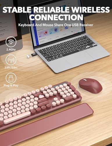 Wireless Keyboard and Mouse Combo, Cute Typewriter, Magnetic Wrist Rest - Image 4