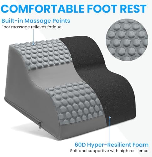 Foot Rest for Under Desk with Massage Dots, 3-Tier Foot Stool, Grey - Image 2