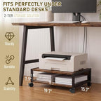 Zonon 2 Tier Printer Stand Under Desk with Wheels, Open Shelf Style, Brown - Image 2