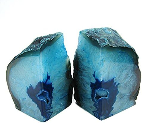JIC Gem Teal Agate Geode Bookends Anti-Slip Rubber Bumpers 1 Pair 2-3 Lbs - Image 3