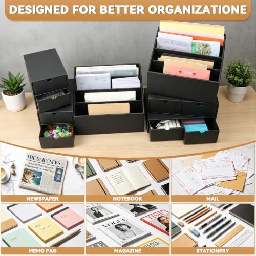 2 Sets 4-Slot Desktop Mail Organizer with 6 Drawers, Black Letter Organizer - Image 4