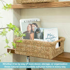 Large Natural Wicker Basket Rectangular with Wooden Handles, Seagrass Storage for Organizing, Shelves 15.5 x 10.6 x 5.5 inches - Image 6