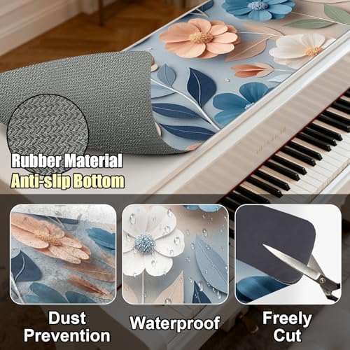 Piano Top Runner Mat, Non-Slip Rubber Bottom, Free Cut Protector Dust-Proof Covers for Musical Instrument, Chiffonier, Chest of Drawers, TV Stand, Television Cabinet (Watercolor Flora, 61" x 13.8") - Image 4