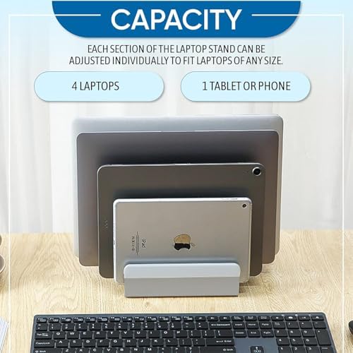 Elestoria 5- Slot Vertical Laptop Stand - Aluminum Laptop Stand Vertical for Desk - Adjustable Width (12-38mm) Fits MacBook Pro/Air, Surface & Gaming Laptops Upto 17.3 (Grey) - Image 2